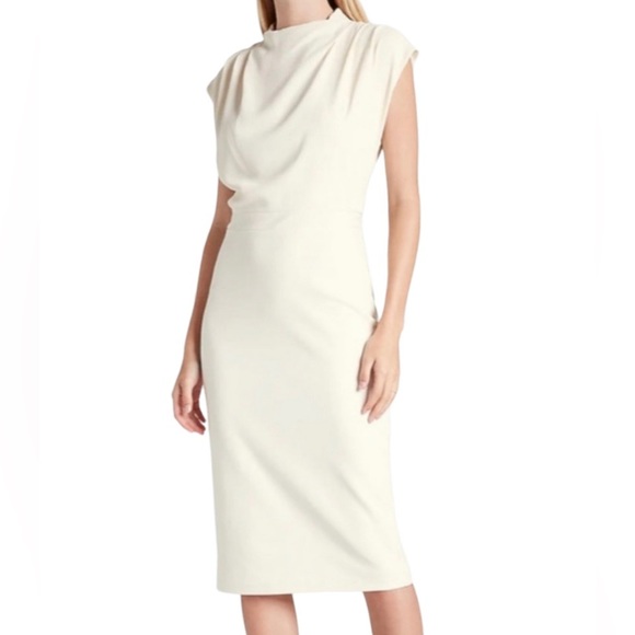 Express Dresses Express Ivory Draped Mock Neck Sheath Dress Poshmark